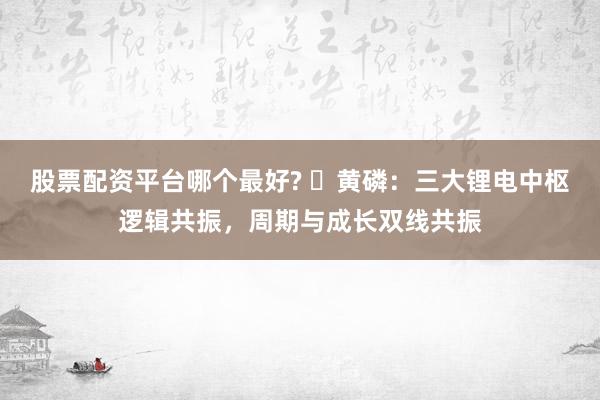 股票配资平台哪个最好? 黄磷:三大锂电中枢逻辑共振,周期与成长双线共振