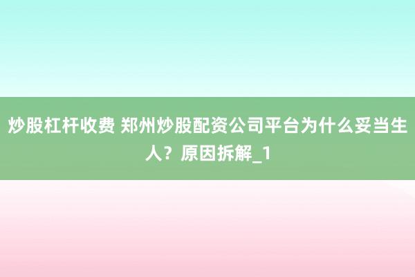 炒股杠杆收费 郑州炒股配资公司平台为什么妥当生人?原因拆解_1